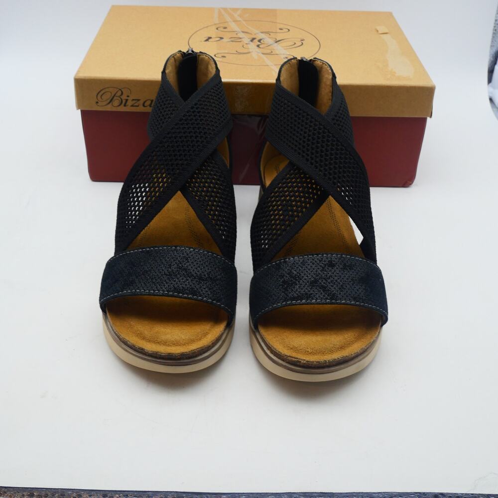 NEW Biza Bree Women's 7-7.5 Black Leather Sandals Size 38 Suede Footbed Open Box - Picture 5 of 10